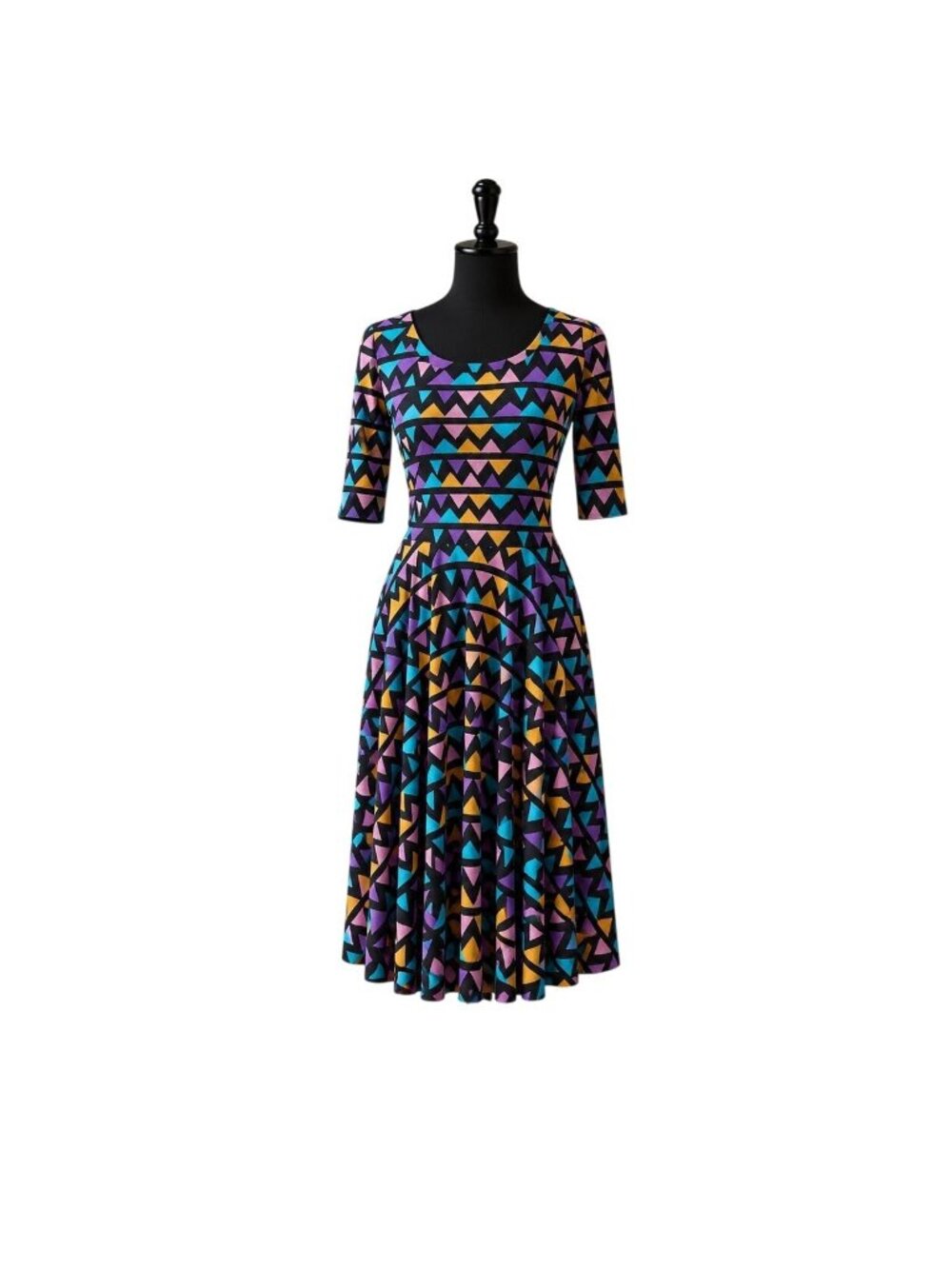 LuLaRoe Nicole Fit & Flare Dress Women's Small Blue Geometric Floral